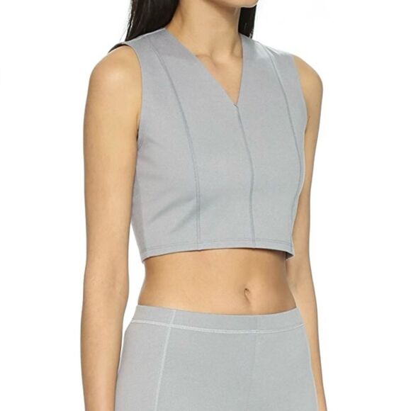 Theory Women’s Size Small Zeen Shift Faux Suede Crop Sleeveless Grey Top - Picture 1 of 8